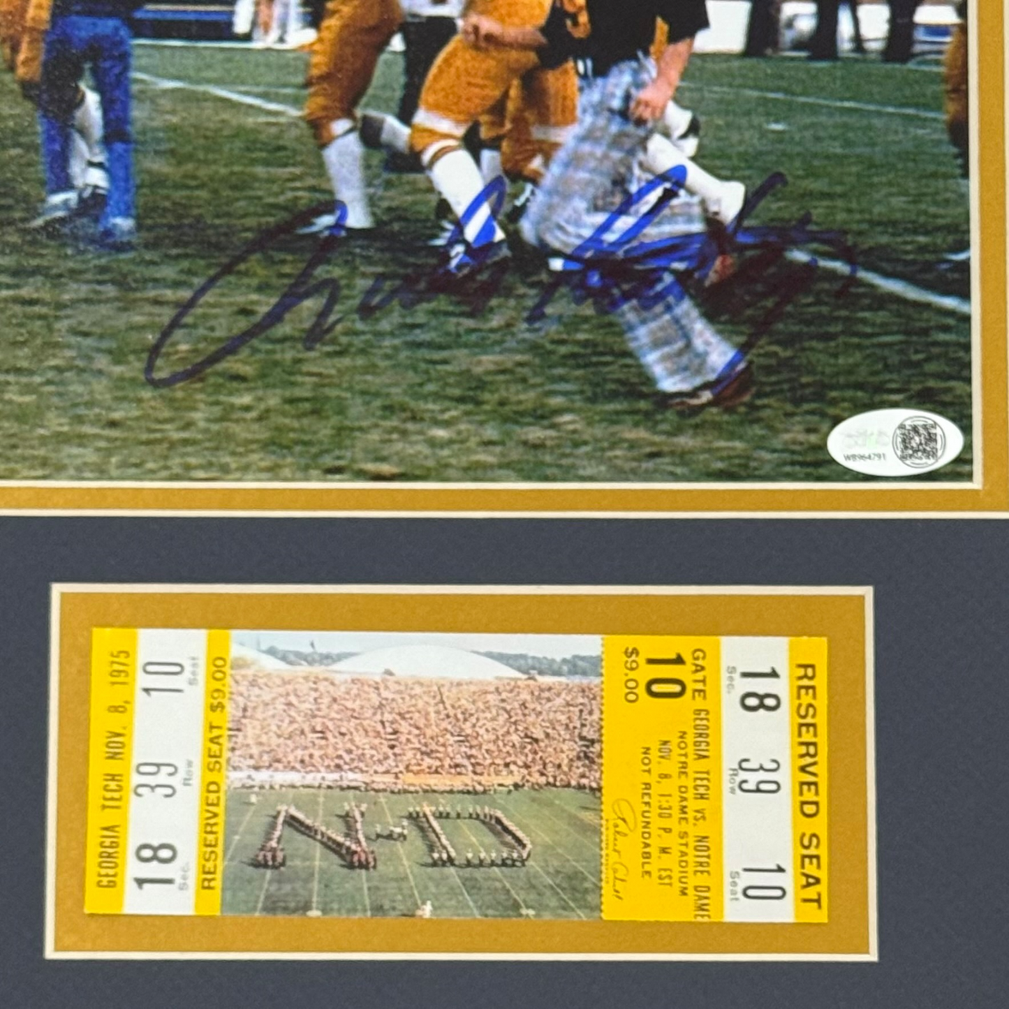 Rudy Ruettiger Autographed Notre Dame Deluxe Framed 8x10 Photo with Replica Game Ticket - JSA