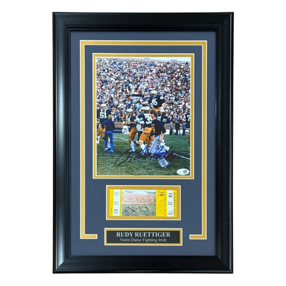 Rudy Ruettiger Autographed Notre Dame Deluxe Framed 8x10 Photo with Replica Game Ticket - JSA