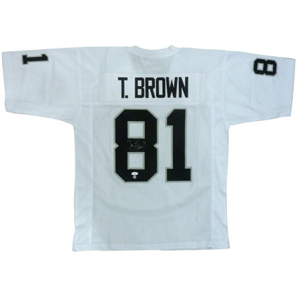 Tim Brown Autographed Oakland (White #81) Custom Jersey Beckett