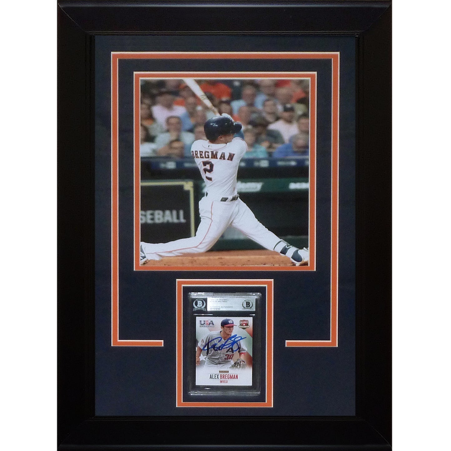 Alex Bregman Autographed Baseball Card Deluxe Framed with Houston Astros 8x10 Photo - Beckett