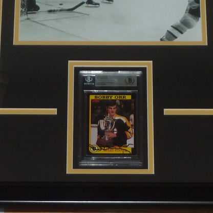 Bobby Orr Autographed Hockey Card Deluxe Framed with Boston Bruins 8x10 Photo - Beckett