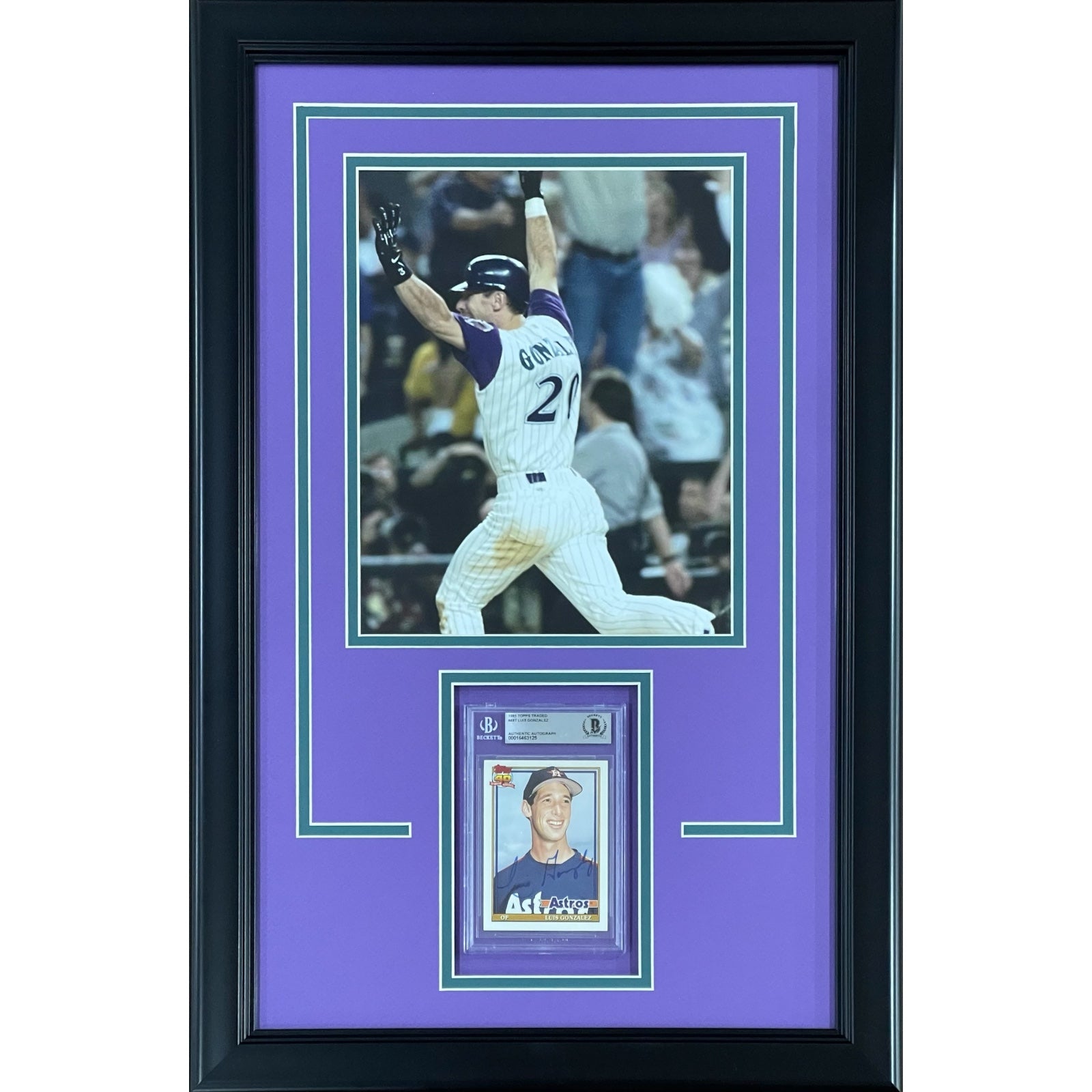 Luis Gonzalez Autographed Rookie Card Deluxe Framed with Arizona Diamondbacks 8x10 Photo - Beckett