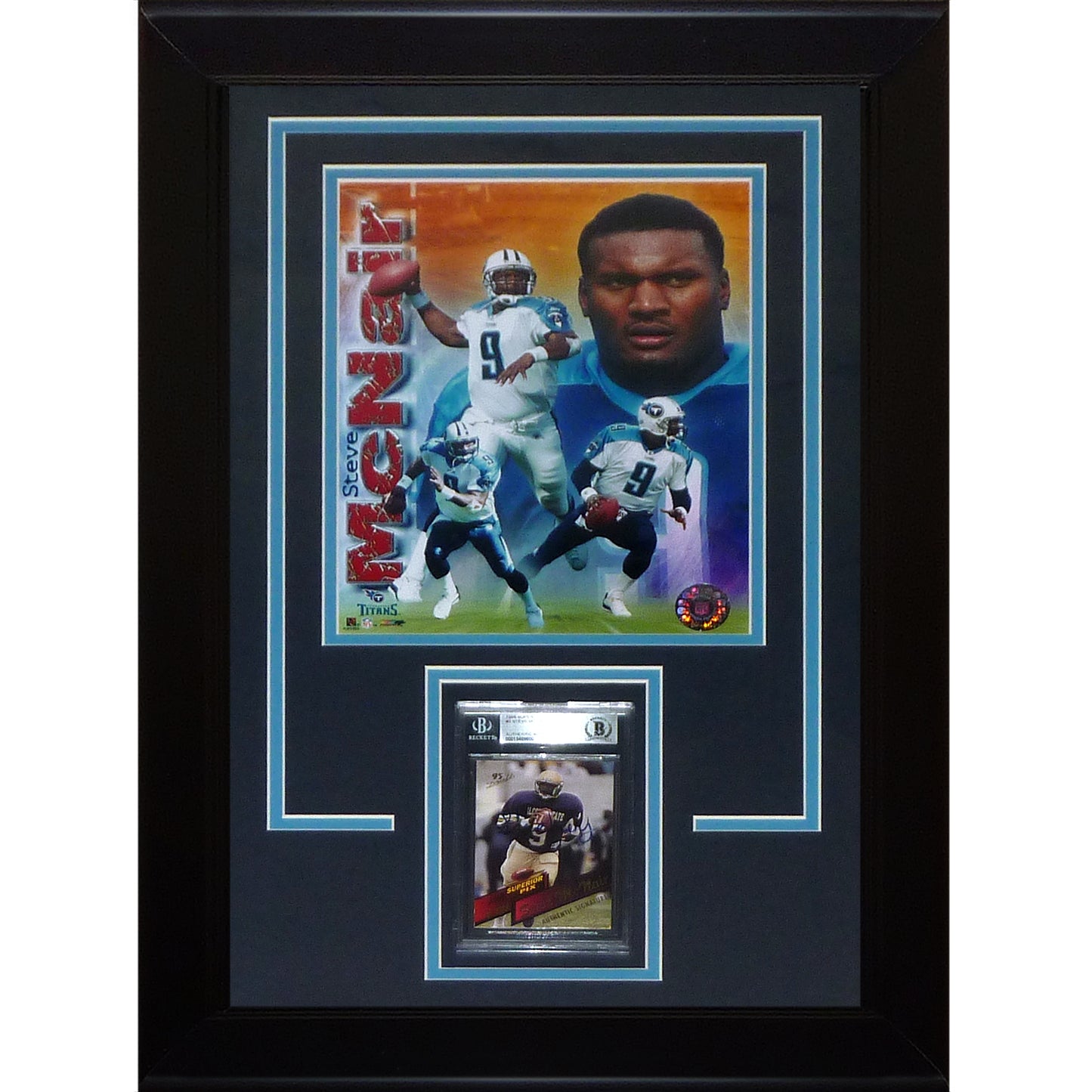 Steve McNair Autographed Rookie Card Deluxe Framed with Houston Oilers 8x10 Photo - Beckett