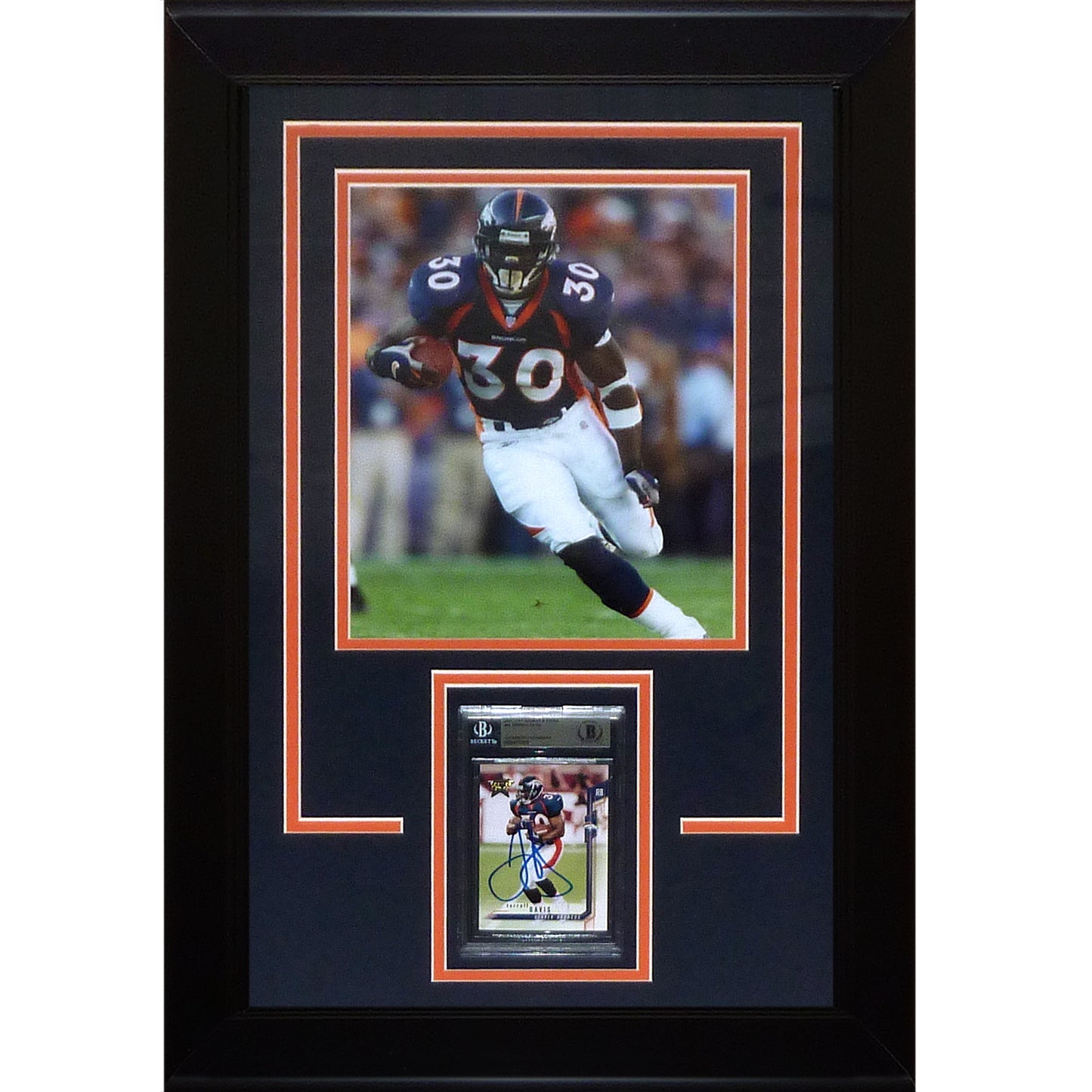 Terrell Davis Autographed Football Card Deluxe Framed with Denver Broncos 8x10 Photo - Beckett
