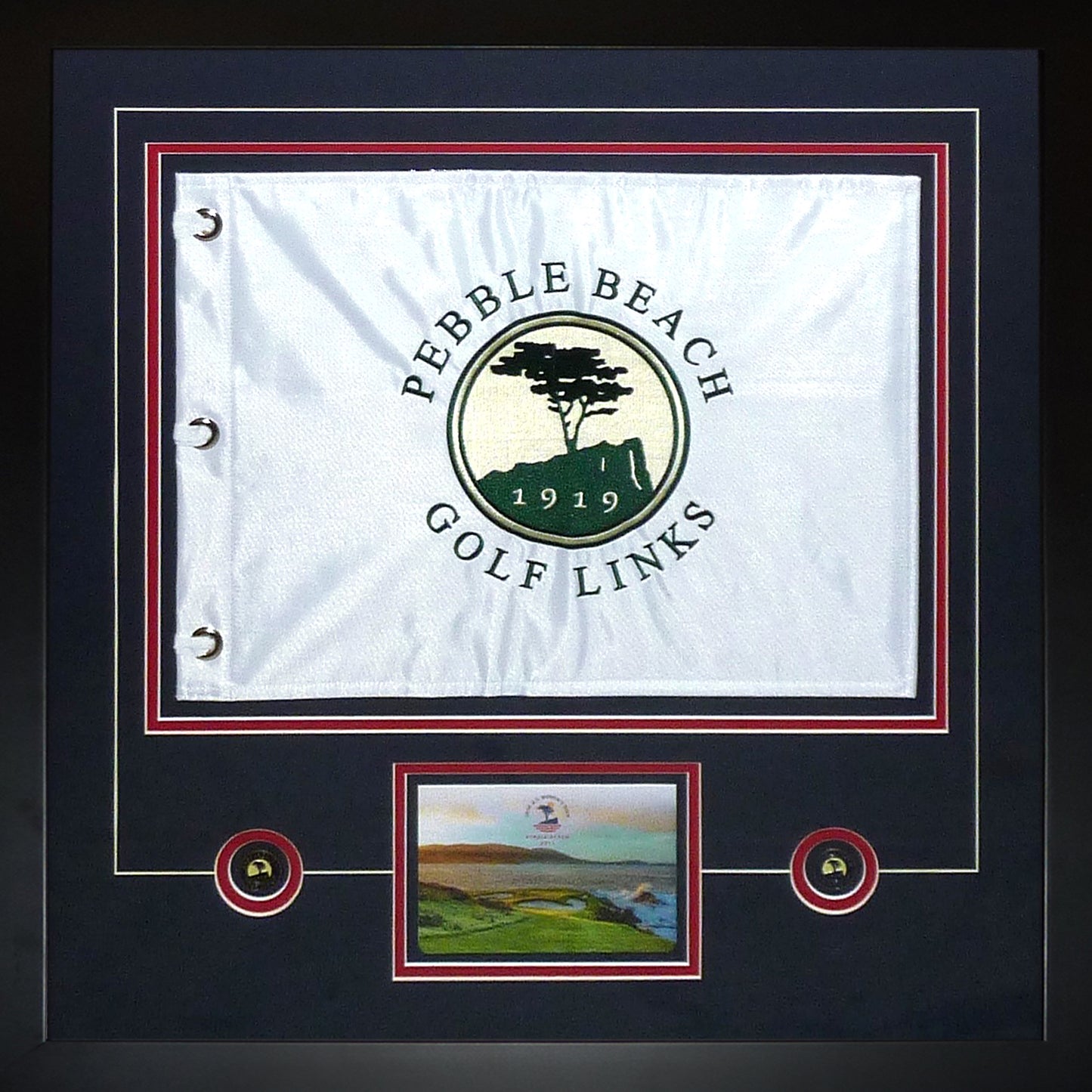 Pebble Beach Golf Links Golf Pin Flag Deluxe Framed with Scorecard and Ball Markers