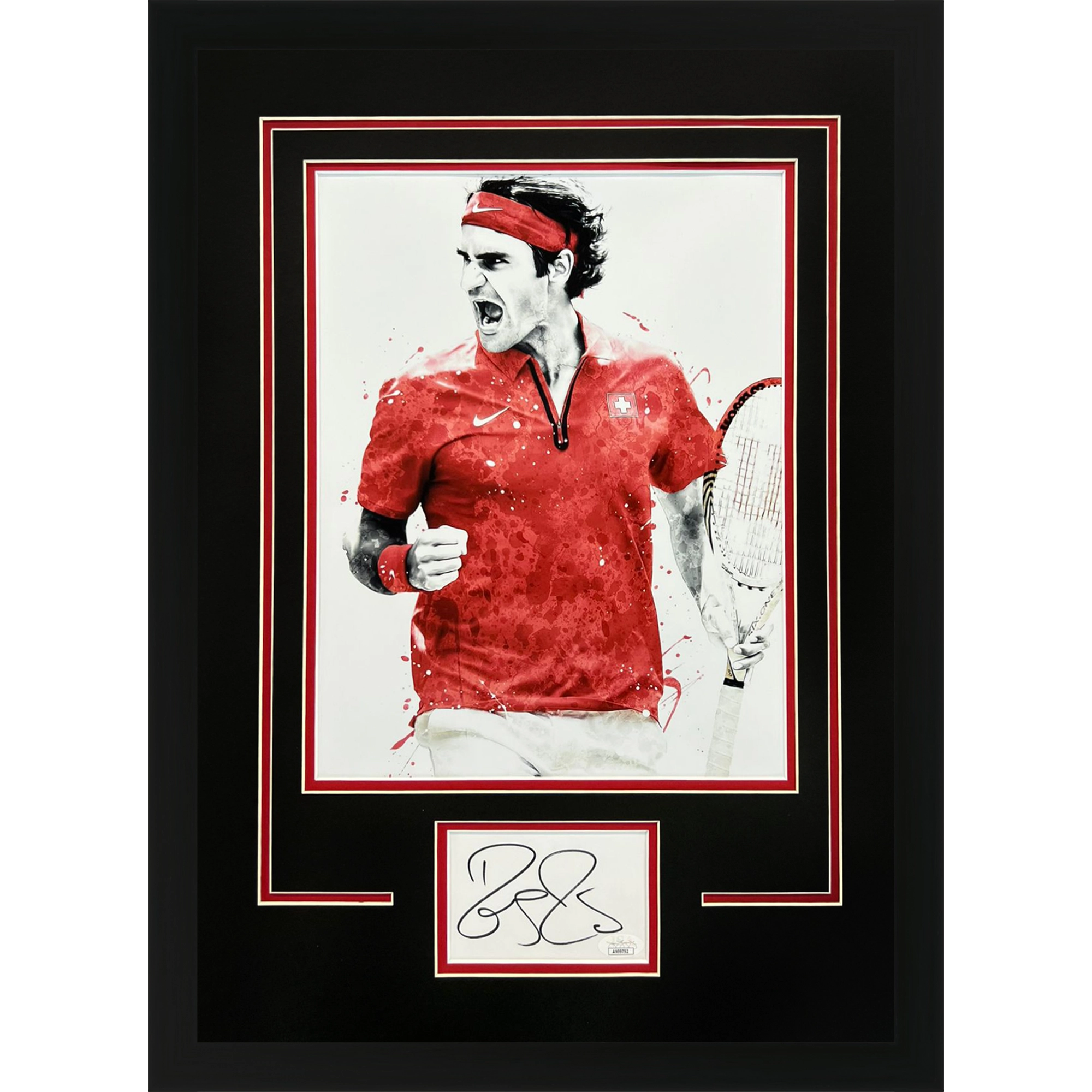 Roger Federer Autographed Tennis Deluxe Framed 11x14 Splash Art Piece - JSA