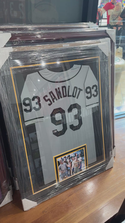 The Sandlot Cast Autographed (Grey #93) Framed Custom Baseball Jersey - 6 Signatures - Beckett