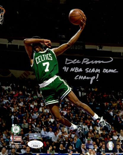 Dee Brown Autographed Boston Celtics (Iconic No-Look Dunk) 8x10 Photo w/ 91 Slam Dunk Champ - JSA