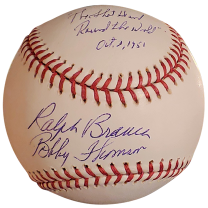 Ralph Branca and Bobby Thomson Dual Autographed "Shot" MLB Baseball w/ Inscription , Date