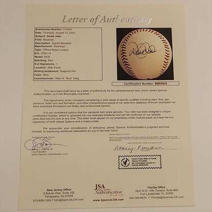 Derek Jeter Autographed Panel MLB Baseball - JSA
