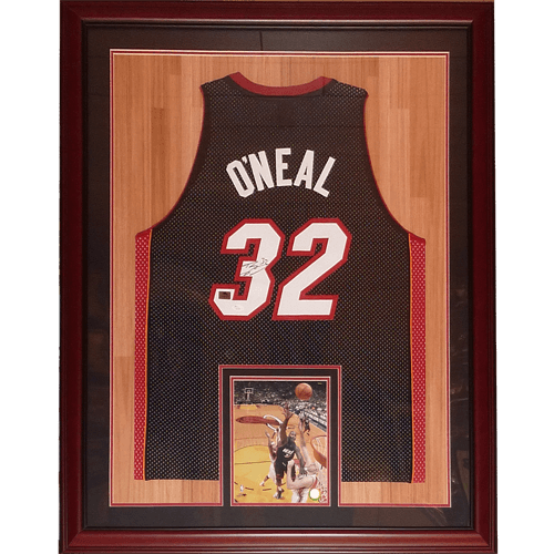 Shaquille O'Neal Autographed Miami Heat (Black #32) Deluxe Framed Jersey - JSA
