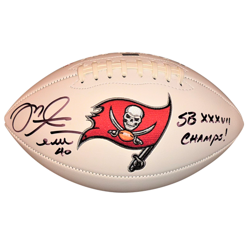 Mike Alstott Autographed Tampa Bay Buccaneers Logo Football w/ "SB XXXVII Champs" - Beckett