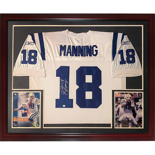 Peyton Manning Autographed Indianapolis Colts (White #18) Deluxe Framed Jersey