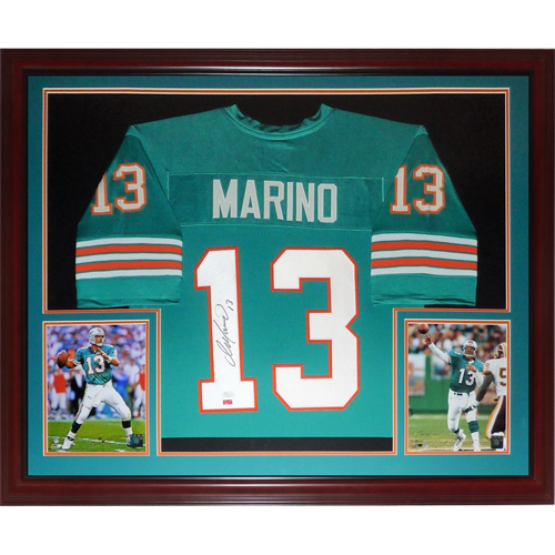 Dan Marino Autographed Miami Dolphins (Teal #13) Deluxe Framed Jersey -  Marino Holo