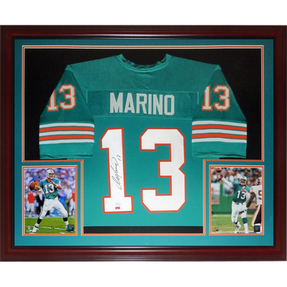 Dan Marino Autographed Miami Dolphins (Teal #13) Deluxe Framed Jersey - Marino Holo