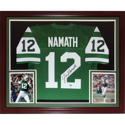 Joe Namath Autographed New York Jets (Green #12) Deluxe Framed Jersey JSA