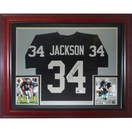 Bo Jackson Autographed Oakland Raiders (Black #34) Deluxe Framed Jersey - Beckett