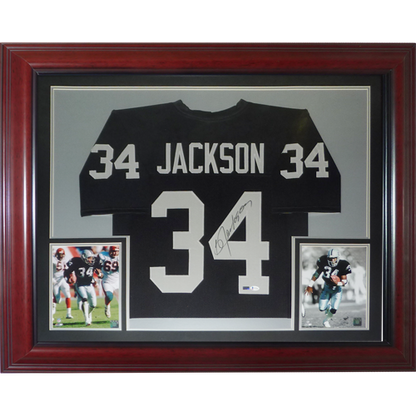 Bo Jackson Autographed Oakland Raiders (Black #34) Deluxe Framed Jersey - Beckett