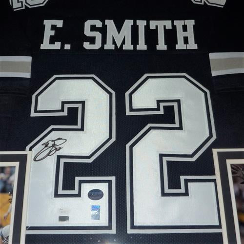 Emmitt Smith Autographed Dallas Cowboys (Blue #22) Deluxe Framed Jersey