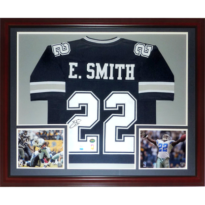 Emmitt Smith Autographed Dallas Cowboys (Blue #22) Deluxe Framed Jersey