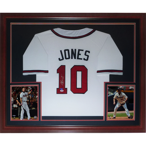 Chipper Jones Autographed Atlanta Braves (White #10) Deluxe Framed Jersey