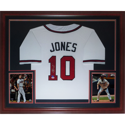 Chipper Jones Autographed Atlanta Braves (White #10) Deluxe Framed Jersey - PSADNA