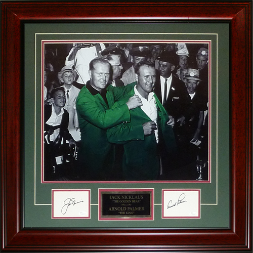 Jack Nicklaus and Arnold Palmer Dual Autographed (Masters Green Jackets 16x20) Deluxe Framed Piece - JSA