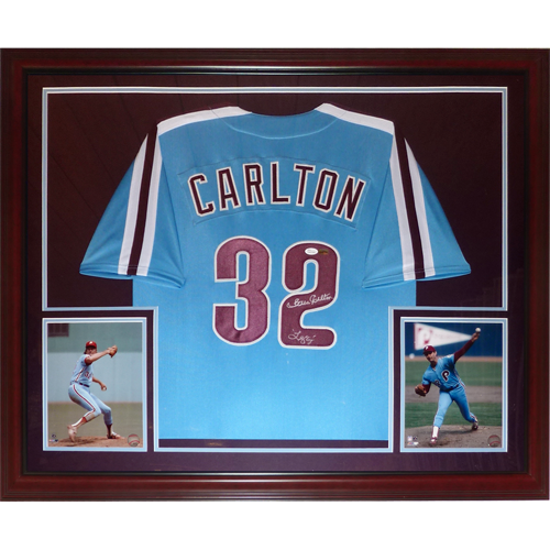 Steve Carlton Autographed Philadelphia Phillies (Baby Blue #32) Deluxe Framed Jersey