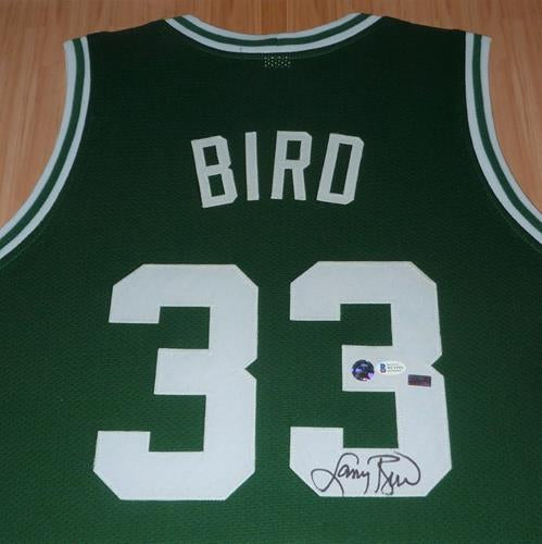 Larry Bird Autographed Boston Celtics (Green #33) Deluxe Framed Jersey - Beckett Witness