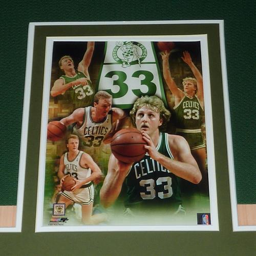 Larry Bird Signed Custom Framed Jersey Display with a Celtics Championship  Mini Metal Banner and (2) Celtics Metal Pins (PSA)
