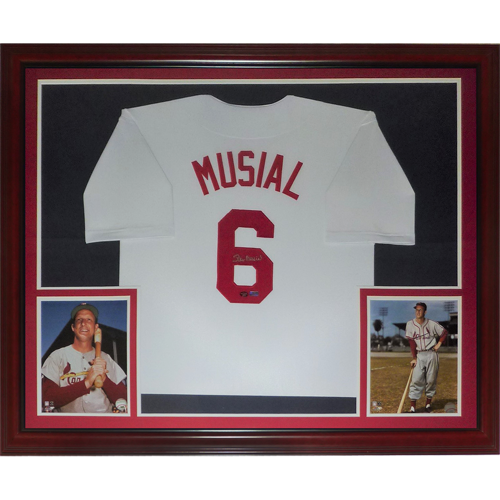 Stan Musial Autographed St. Louis Cardinals (White #6) Deluxe Framed Jersey - Stan The Man Holo