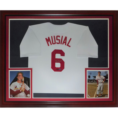 Stan Musial Autographed St. Louis Cardinals (White #6) Deluxe Framed Jersey - Stan The Man Holo