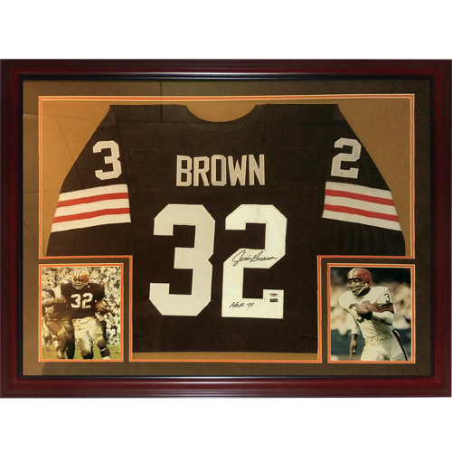 Jim Brown Autographed Cleveland Browns (Brown #32) Deluxe Framed Jersey w/ "HOF 71"