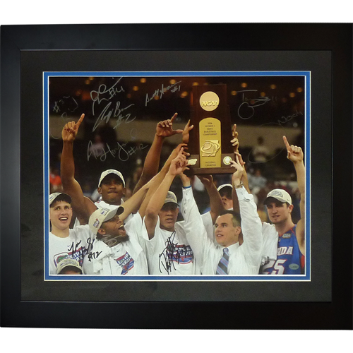 2005-06 Florida Gators Team Autographed (06 Final Four Celebration Donovan Trophy) Deluxe Framed 16x20 Photo