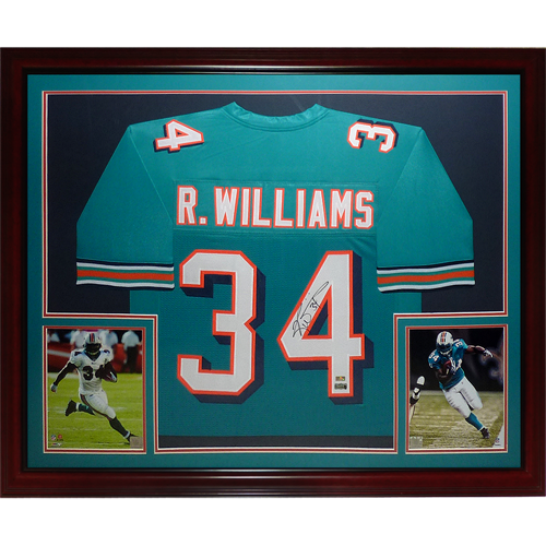Ricky Williams Autographed Miami Dolphins (Teal #34) Deluxe Framed Jersey JSA