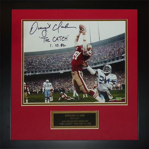 Dwight Clark Autographed San Francisco 49ers (The Catch) Deluxe Framed 11x14 Photo w/ "The Catch 1-10-82"