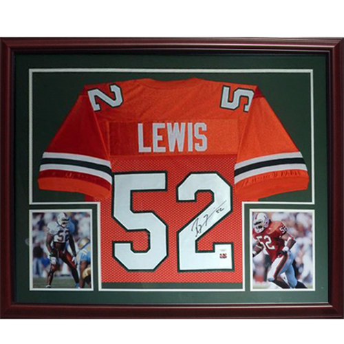 Ray Lewis Autographed Miami Hurricanes (Orange #52) Deluxe Framed Jersey