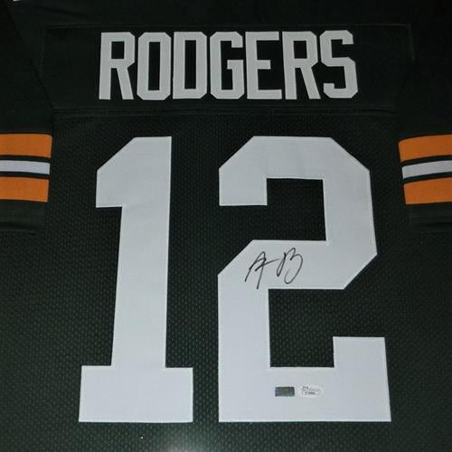 Aaron Rodgers Autographed Green Bay Packers (Green #12) Deluxe Framed Jersey - JSA
