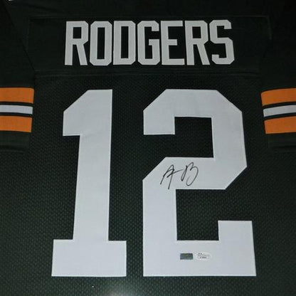 Aaron Rodgers Autographed Green Bay Packers (Green #12) Deluxe Framed Jersey - JSA