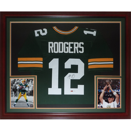 Aaron Rodgers Autographed Green Bay Packers (Green #12) Deluxe Framed Jersey - JSA
