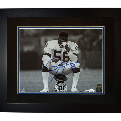 Lawrence Taylor Autographed New York Giants (Sitting on Helmet) Deluxe Framed 11x14 Photo