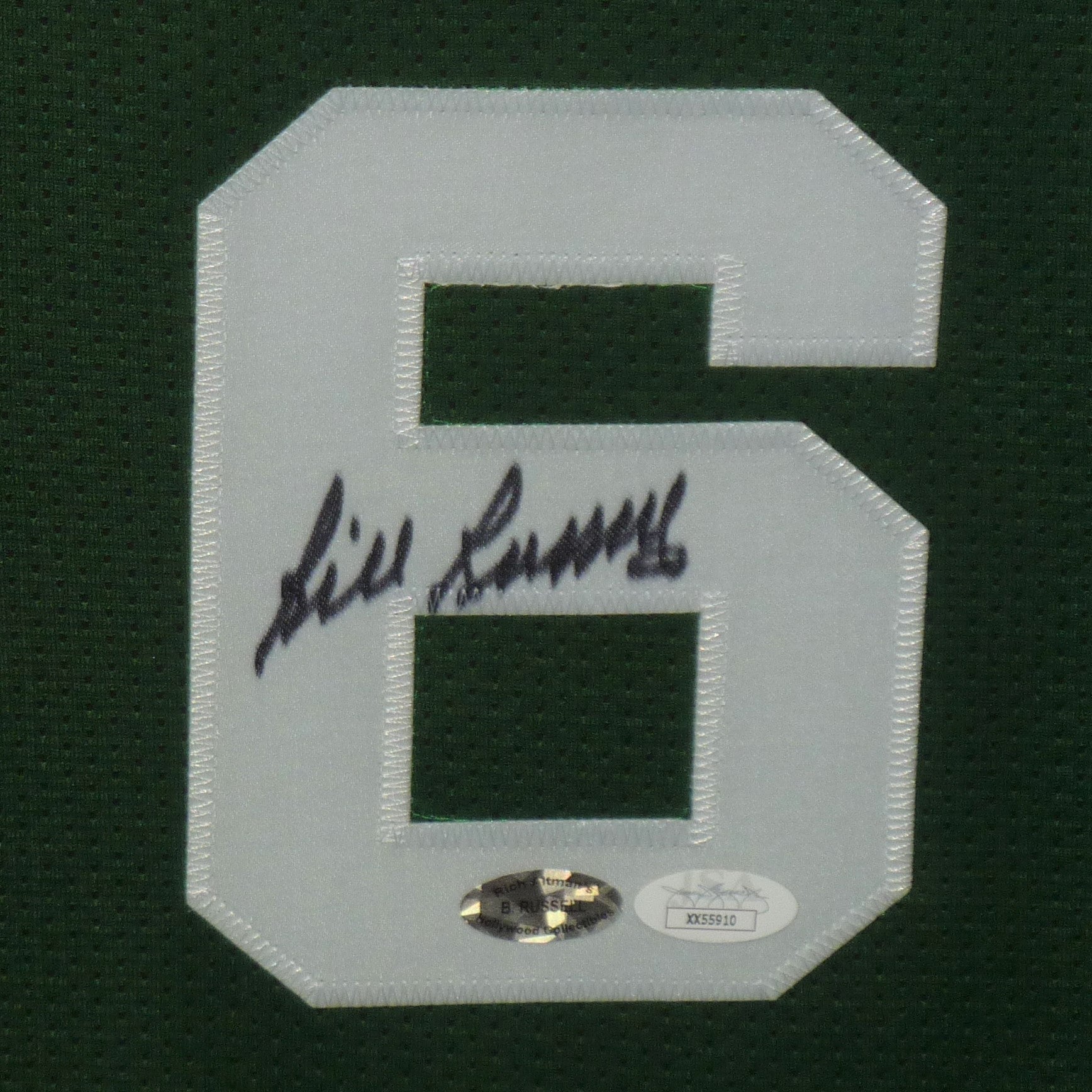 Boston Celtics Bill Russell Autographed Framed Green Jersey 11x