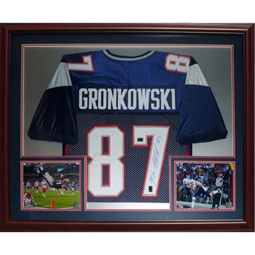 Rob Gronkowski Autographed New England Patriots (Blue #87) Deluxe Framed Jersey - Gronk Holo