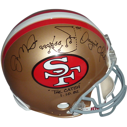 Joe Montana And Dwight Clark Autographed San Francisco 49ers Proline Helmet w/ "The Catch Drawn Out Diagram"