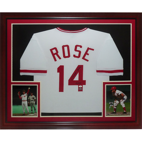 Pete Rose Autographed Cincinnati Reds (White #14) Deluxe Framed Jersey w/ 