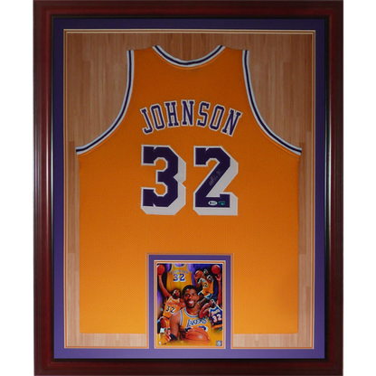 Magic Johnson Autographed Los Angeles Lakers (Yellow #32) Deluxe Framed Jersey - Beckett
