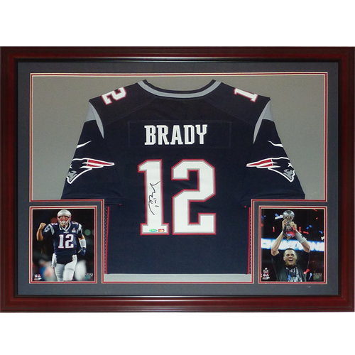 Tom Brady Autographed New England Patriots (Blue #12 Nike) Deluxe Framed Jersey - Fanatics