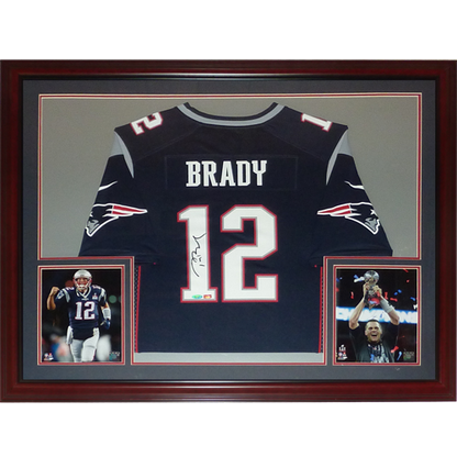 Tom Brady Autographed New England Patriots (Blue #12 Nike) Deluxe Framed Jersey - Fanatics