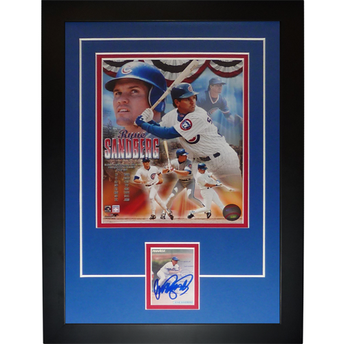 Ryne Sandberg Autographed Chicago Cubs Baseball Card Deluxe Framed with 8x10 Photo - JSA