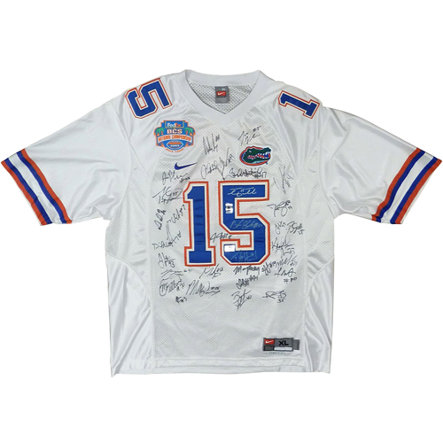 2008 Florida Gators National Champions Team Autographed (White #15 Nike) Jersey - 34 Signatures, Tim Tebow